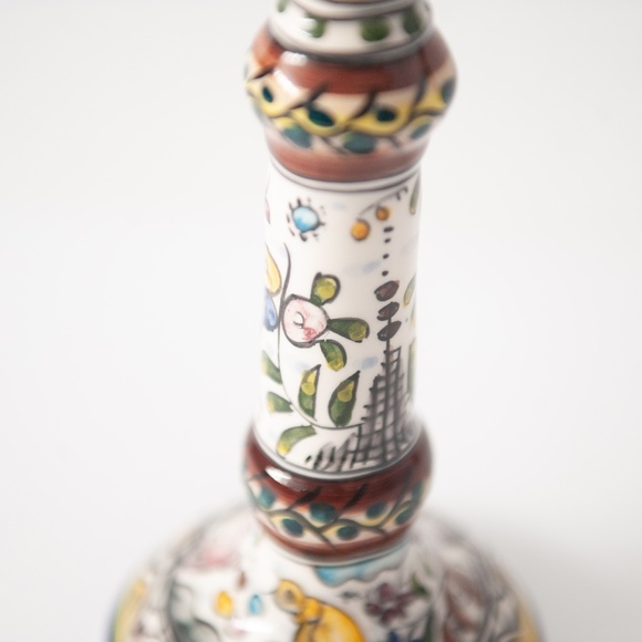 French Majolica Style Hand Painted Ceramic Taper Candle Stick Holder - Picture 6 of 8